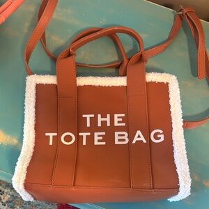 Women's Brown Tote Bag with Plush White Trim — The Tote Bag